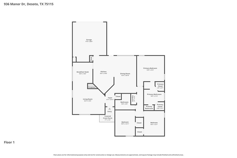 2,160/Mo, 936 Manor Dr Desoto, TX 75115 Floor Plan View