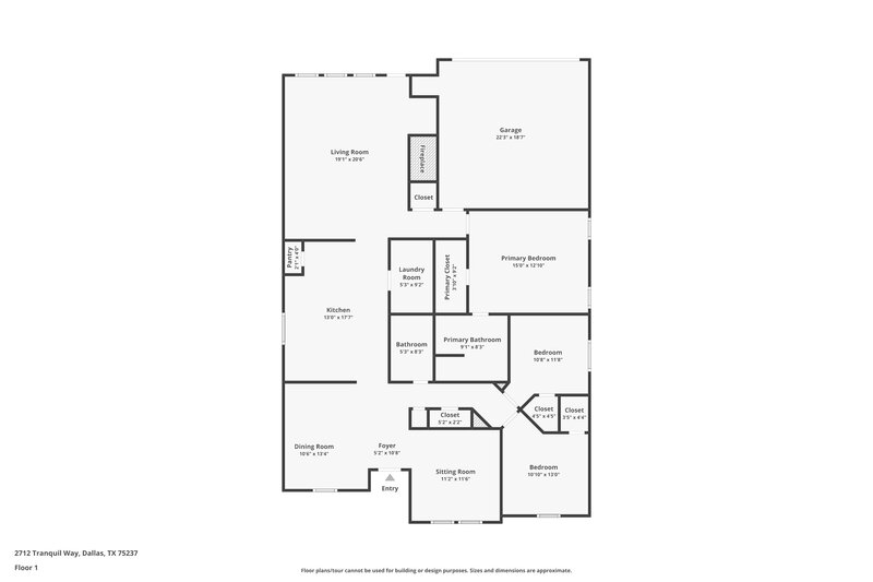 2,020/Mo, 2712 Tranquil Way Dallas, TX 75237 Floor Plan View