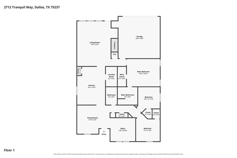 2,085/Mo, 2712 Tranquil Way Dallas, TX 75237 Floor Plan View