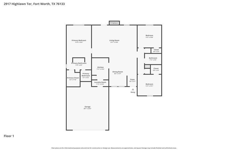 1,760/Mo, 2917 Highlawn Terrace Fort Worth, TX 76133 Floorplan View