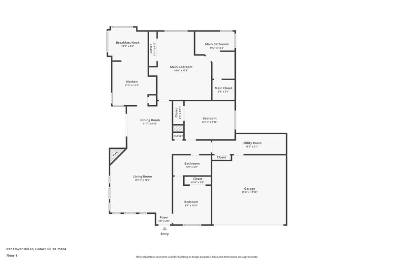 2,200/Mo, 817 Clover Hill Lane Cedar Hill, TX 75104 Floor Plan View