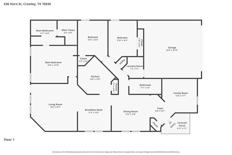 2,055/Mo, 636 Horn Street Crowley, TX 76036 Floor Plan View