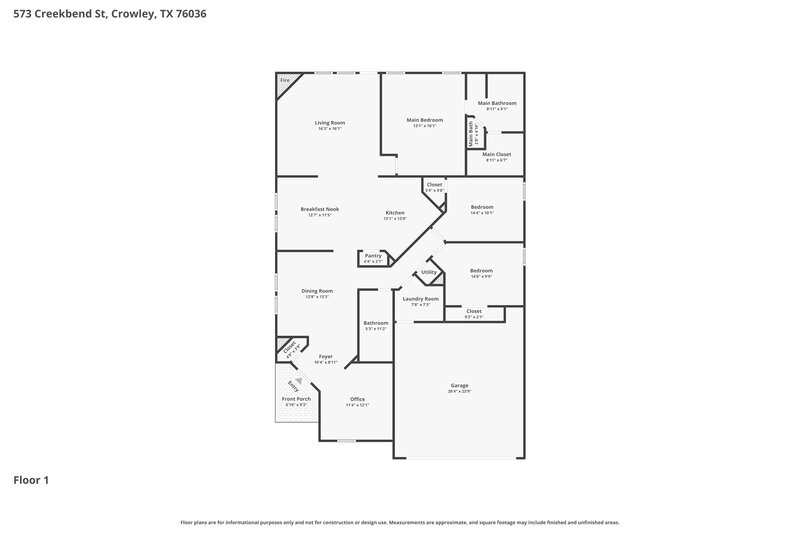 2,020/Mo, 573 Creekbend Street Crowley, TX 76036 Floor Plan View