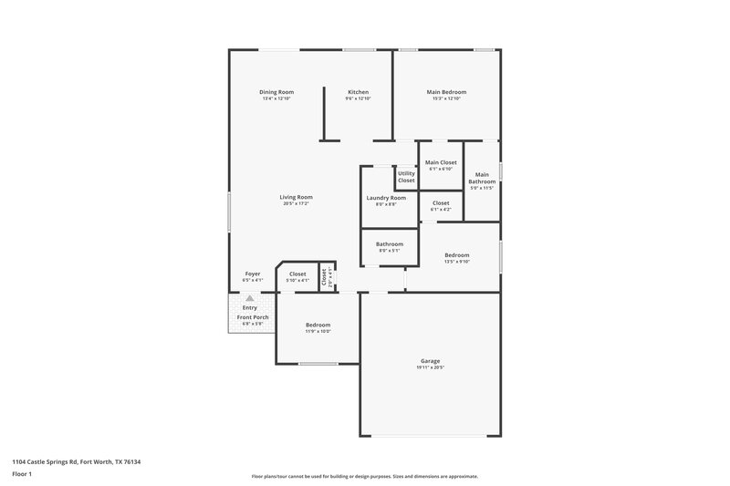 1,820/Mo, 1104 Castle Springs Rd. Fort Worth, TX 76134 Floor Plan View