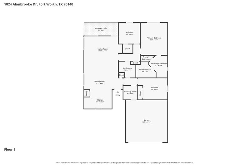 1,970/Mo, 1824 Alanbrooke Drive Fort Worth, TX 76140 Floor Plan View
