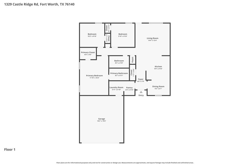 1,760/Mo, 1329 Castle Ridge Road Fort Worth, TX 76140 Floor Plan View