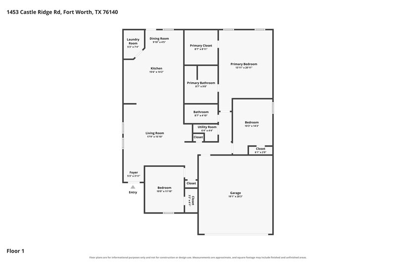 1,840/Mo, 1453 Castle Ridge Road Fort Worth, TX 76140 Floor Plan View