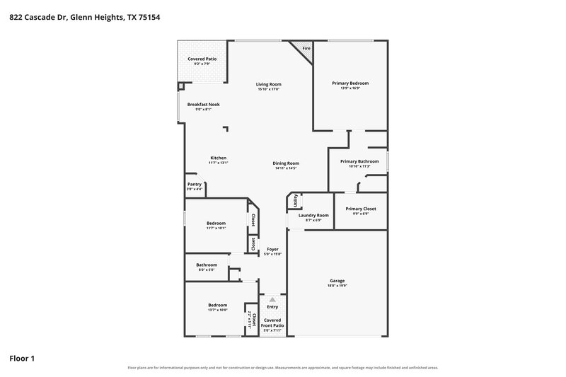 2,270/Mo, 822 Cascade Dr Glenn Heights, TX 75154 Floor Plan View