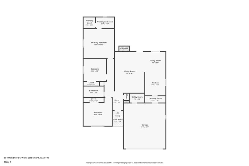 1,800/Mo, 8540 Whitney Drive White Settlement, TX 76108 Floor Plan View