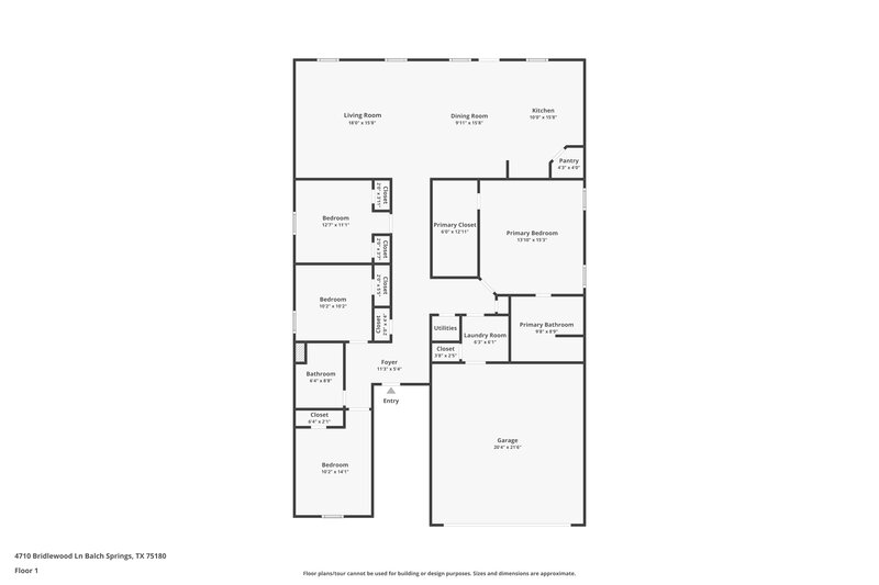 1,940/Mo, 4710 Bridlewood Lane Balch Springs, TX 75180 Floor Plan View