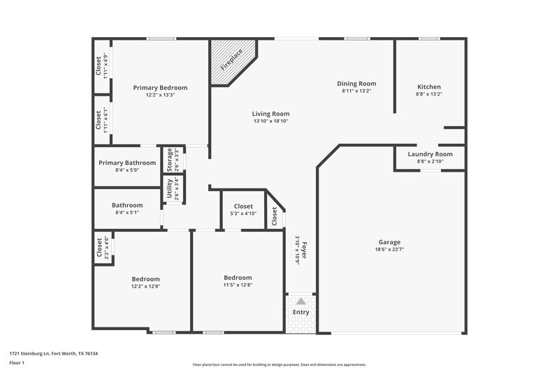 1,950/Mo, 1721 Steinburg Lane Fort Worth, TX 76134 Floor Plan View