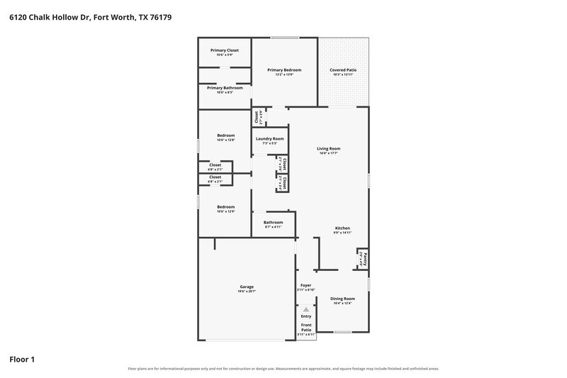 2,020/Mo, 6120 Chalk Hollow Drive Fort Worth, TX 76179 Floor Plan View
