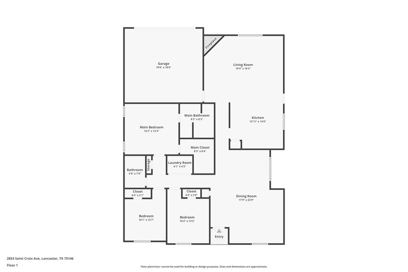 1,940/Mo, 2853 Saint Croix Avenue Lancaster, TX 75146 Floor Plan View