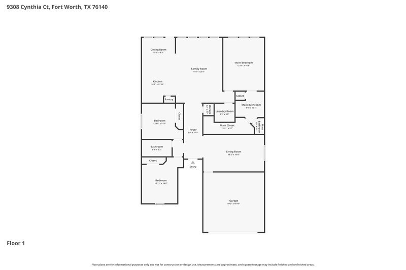 1,890/Mo, 9308 Cynthia Ct Fort Worth, TX 76140 Floor Plan View
