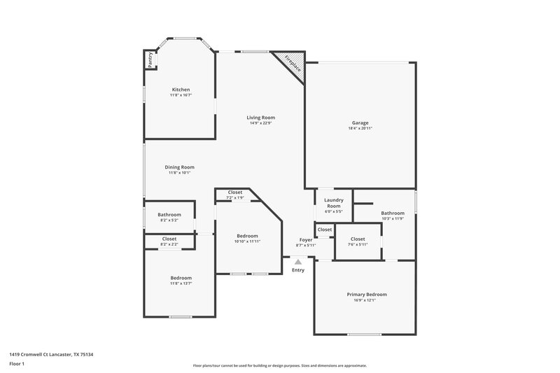 2,200/Mo, 1419 Cromwell Court Lancaster, TX 75134 Floorplan View
