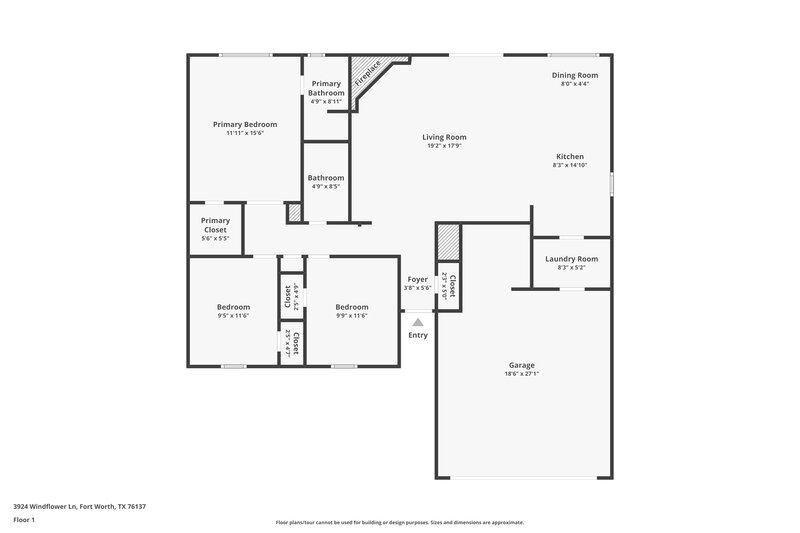 2,095/Mo, 3924 Windflower Lane Fort Worth, TX 76137 Floor Plan View