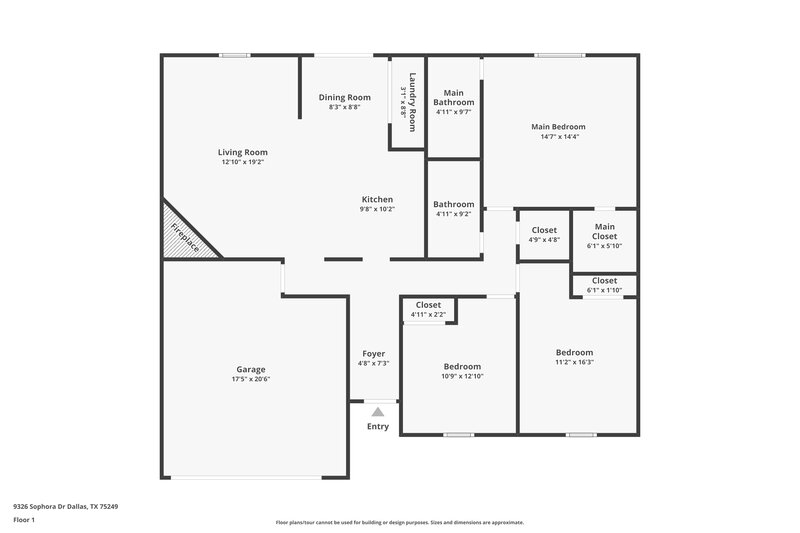 1,925/Mo, 9326 Sophora Dr Dallas, TX 75249 Floor Plan View