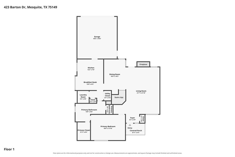 2,130/Mo, 423 Barton Dr Mesquite, TX 75149 Floor Plan View