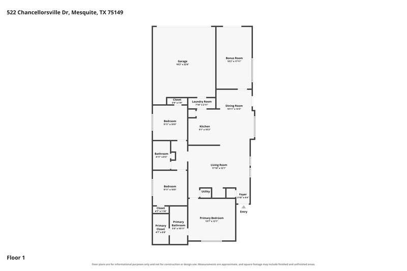 2,135/Mo, 522 Chancellorsville Drive Mesquite, TX 75149 Floor Plan View