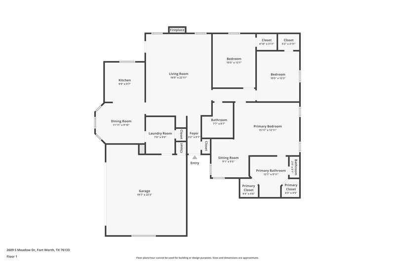 1,725/Mo, 2609 S Meadow Dr Fort Worth, TX 76133 Floor Plan View