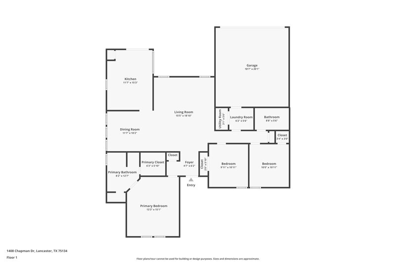 2,030/Mo, 1408 Chapman Dr Lancaster, TX 75134 Floor Plan View