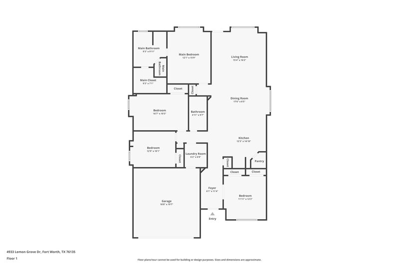 2,180/Mo, 4933 Lemon Grove Dr Fort Worth, TX 76135 Floor Plan View