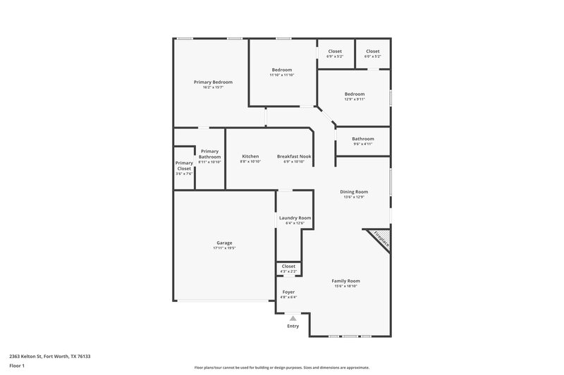 1,680/Mo, 2363 Kelton Street Fort Worth, TX 76133 Floor Plan View