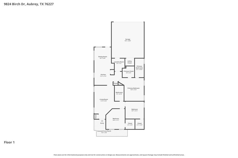 1,820/Mo, 9824 Birch Dr Providence Village, TX 76227 Floor Plan View