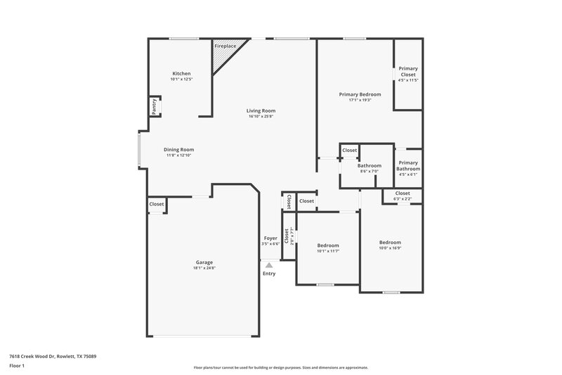 1,800/Mo, 7618 Creek Wood Dr Rowlett, TX 75089 Floor Plan View