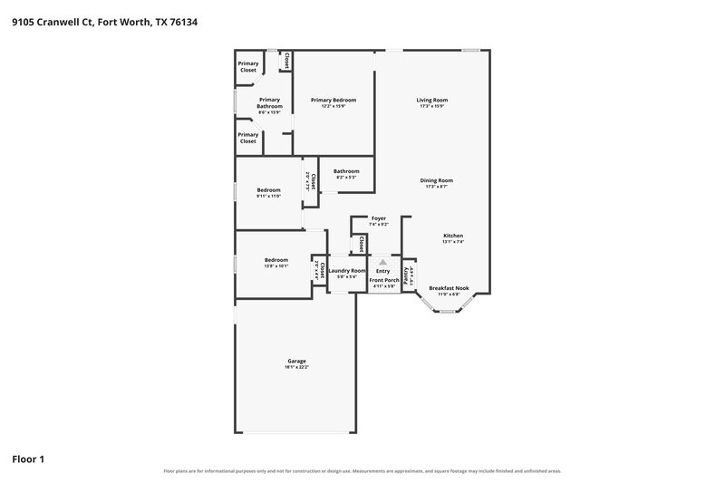 1,835/Mo, 9105 Cranwell Ct Fort Worth, TX 76134 Floorplan View