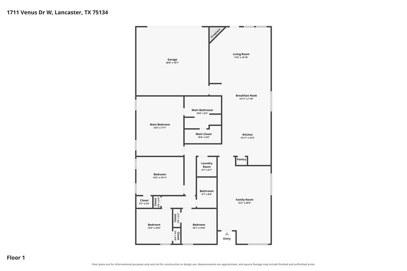 2,465/Mo, 1711 Venus Dr W Lancaster, TX 75134 Floor Plan View