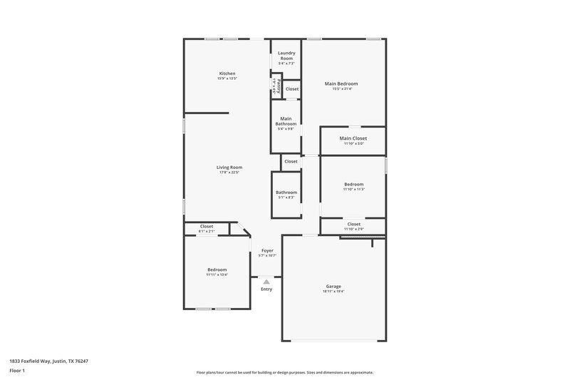 2,085/Mo, 1833 Foxfield Justin, TX 76247 Floor Plan View