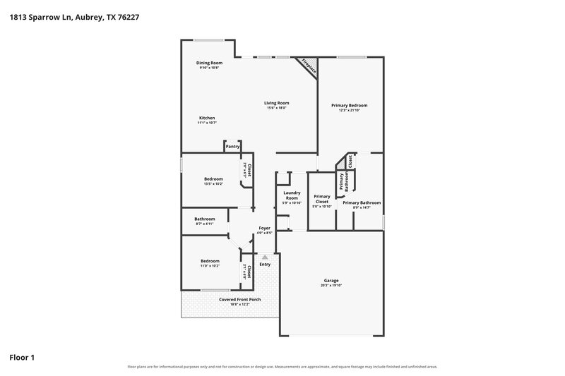 2,090/Mo, 1813 Sparrow Ln Aubrey, TX 76227 Floor Plan View