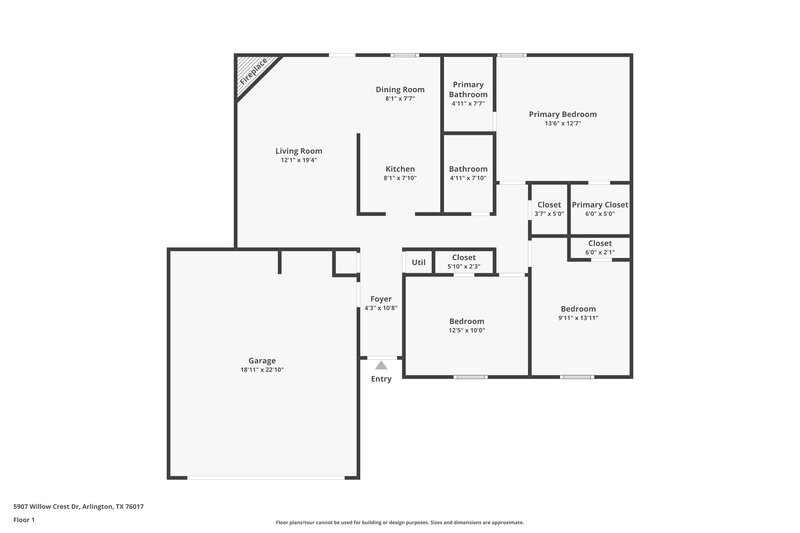 1,960/Mo, 5907 Willow Crest Dr Arlington, TX 76017 Floor Plan View