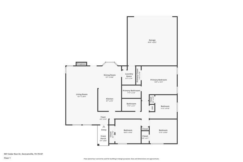 2,120/Mo, 907 Cedar Run Dr Duncanville, TX 75137 Floor Plan View