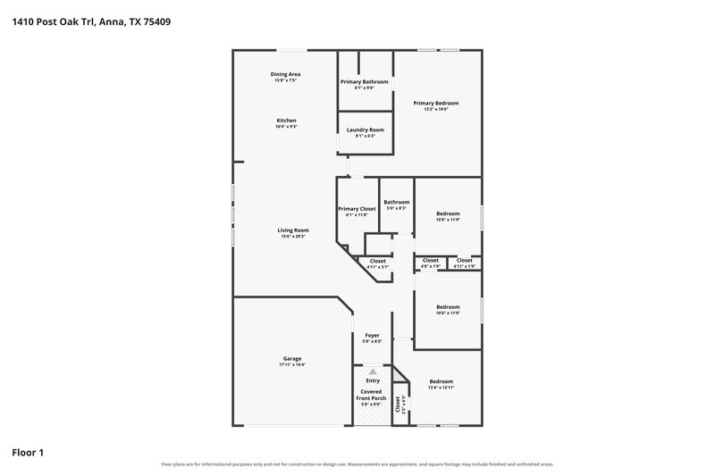 1,835/Mo, 1410 Post Oak Trl Anna, TX 75409 Floor Plan View