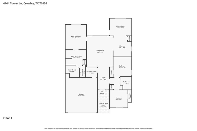 2,015/Mo, 4144 Tower Ln Crowley, TX 76036 Floor Plan View