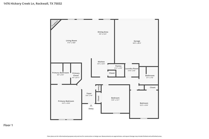 1,855/Mo, 1476 Hickory Creek Ln Rockwall, TX 75032 Floor Plan View
