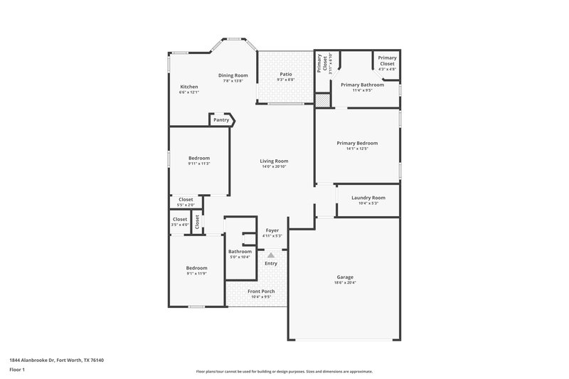 1,895/Mo, 1844 Alanbrooke Drive Fort Worth, TX 76140 Floor Plan View