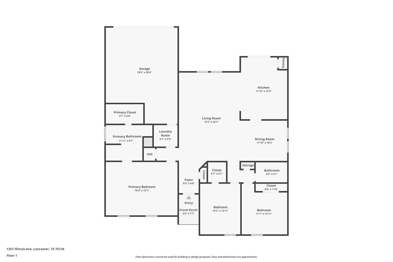 1,930/Mo, 1357 Illinois Ave Lancaster, TX 75134 Floor Plan View