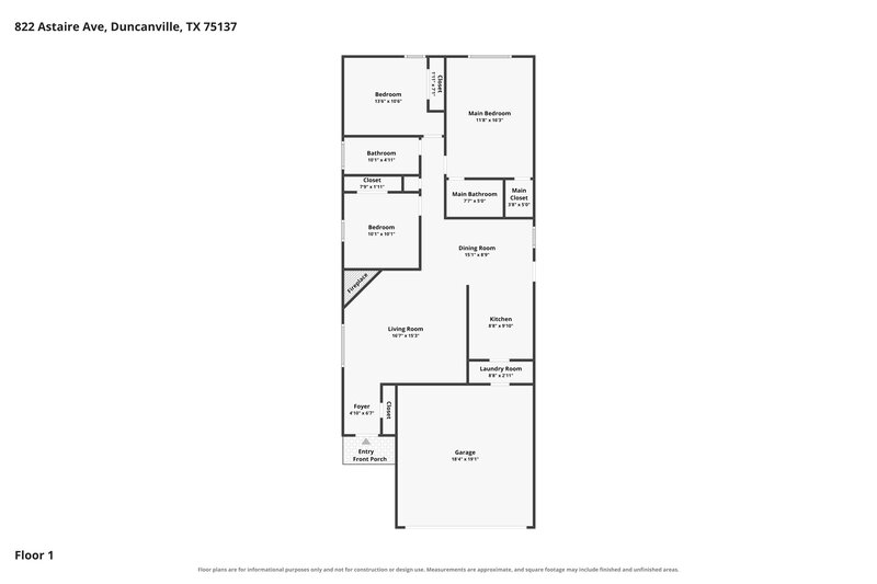 2,060/Mo, 822 Astaire Ave Duncanville, TX 75137 Floor Plan View
