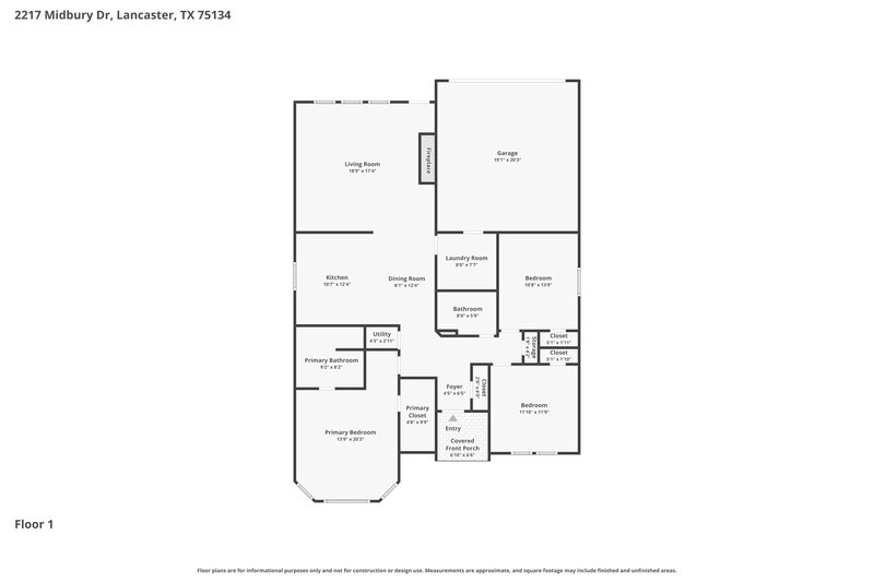 2,150/Mo, 2217 Midbury Drive Lancaster, TX 75134 Floor Plan View