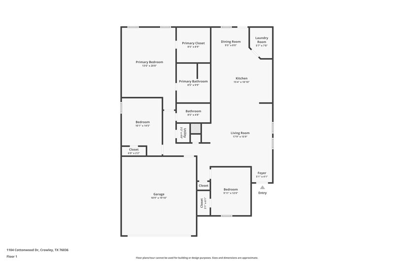 1,790/Mo, 1104 Cottonwood Dr Crowley, TX 76036 Floor Plan View