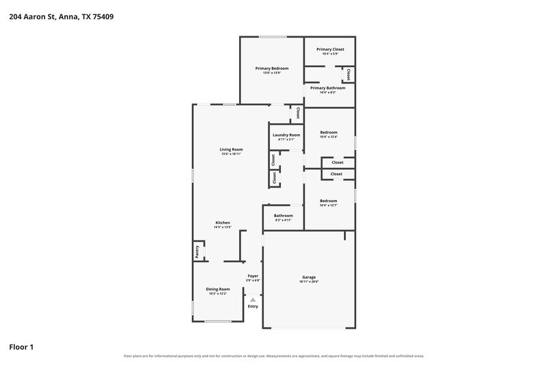 1,710/Mo, 204 Aaron St Anna, TX 75409 Floor Plan View