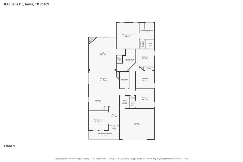 2,125/Mo, 833 Bens Dr Anna, TX 75409 Floor Plan View