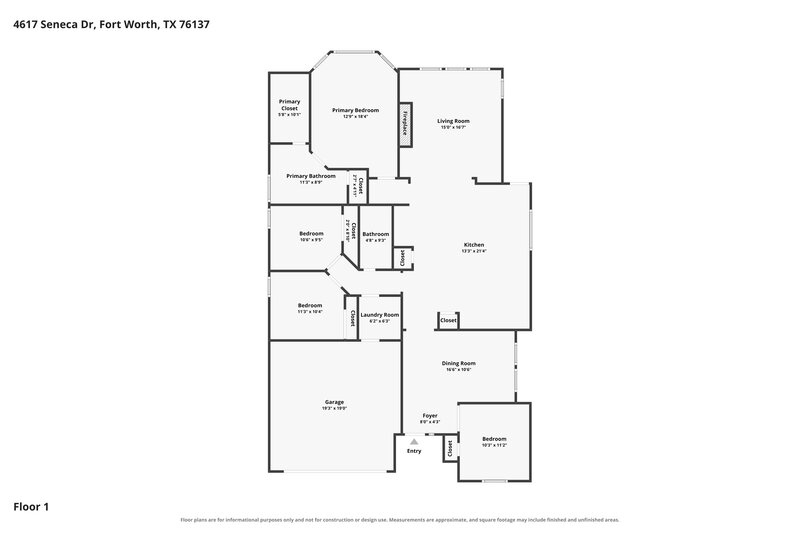 2,180/Mo, 4617 Seneca Dr Fort Worth, TX 76137 Floor Plan View