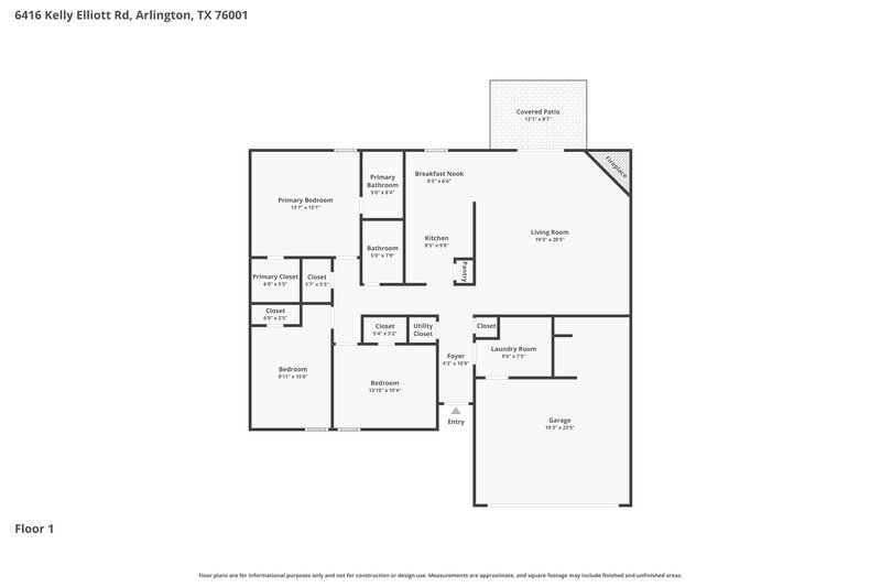 2,130/Mo, 6416 Kelly Elliott Rd Arlington, TX 76001 Floor Plan View