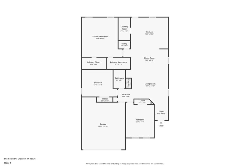 1,620/Mo, 565 Keble Dr CROWLEY, TX 76036 Floor Plan View
