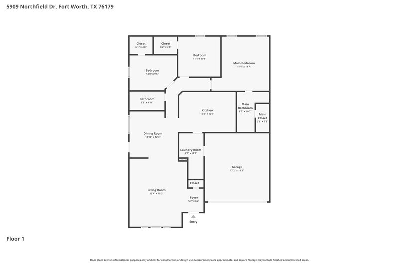 1,990/Mo, 5909 Northfield Dr Fort Worth, TX 76179 Floor Plan View