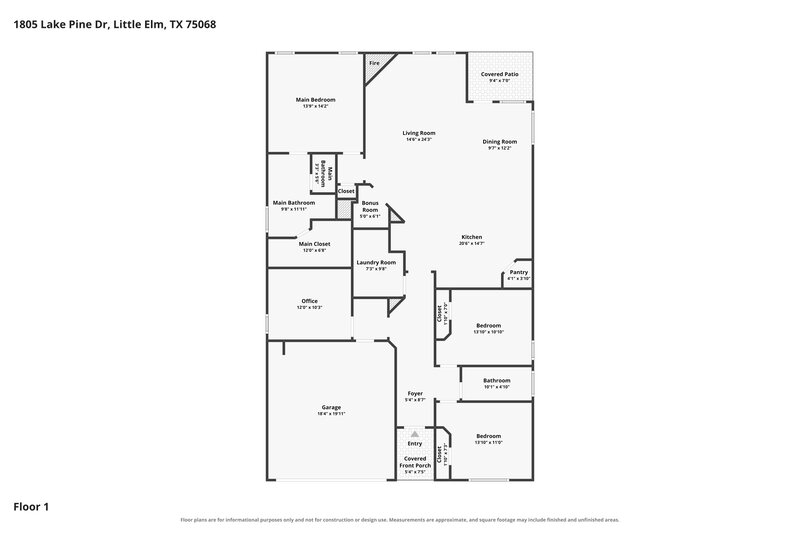 2,275/Mo, 1805 Lake Pine Dr Little Elm, TX 75068 Floor Plan View